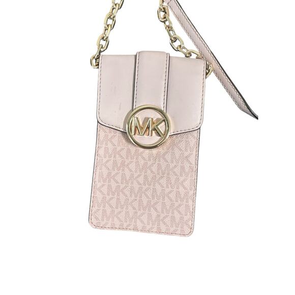 MICHAEL KORS CARMEN SMALL NS PHONE CHAIN CROSSBODY BAG SHOULDER MK VANILLA PINK - Picture 1 of 2